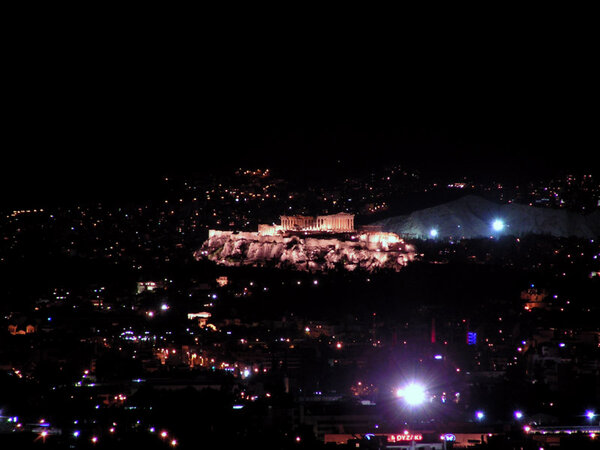 Parthenon at night from Aigaleo