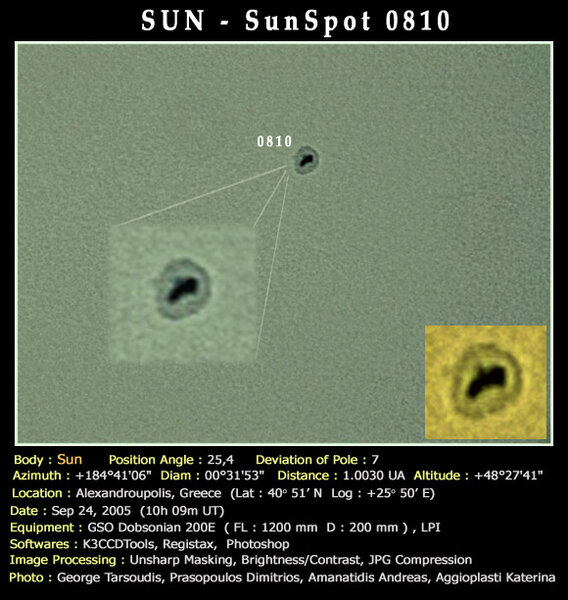 Φωτο: Ηλιακή κηλίδα Νο 810, 24/09/05 με Dobsonian & LPI, ΣΕΑΘ