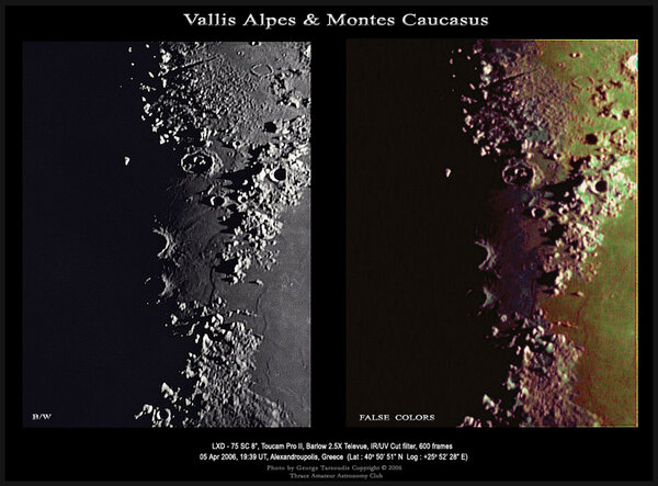 Vallis Alpes & Montes Caucasus with False Colors,05 Απριλίου 2006