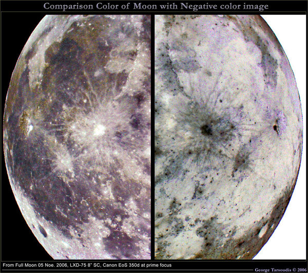 Σύγκριση εικόνων : Χρωματισμός Σελήνης με την αρνητική της.