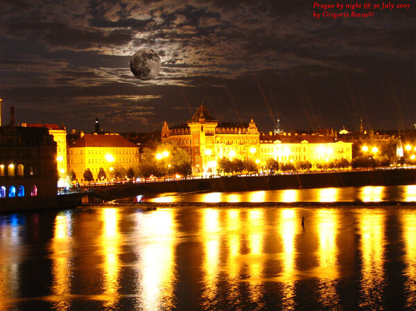 Πράγα, θέα απο την γέφυρα του Καρόλου με Σελήνη (Σύνθεση)
