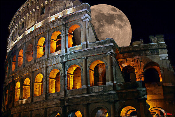 Colloseum With Full Moon