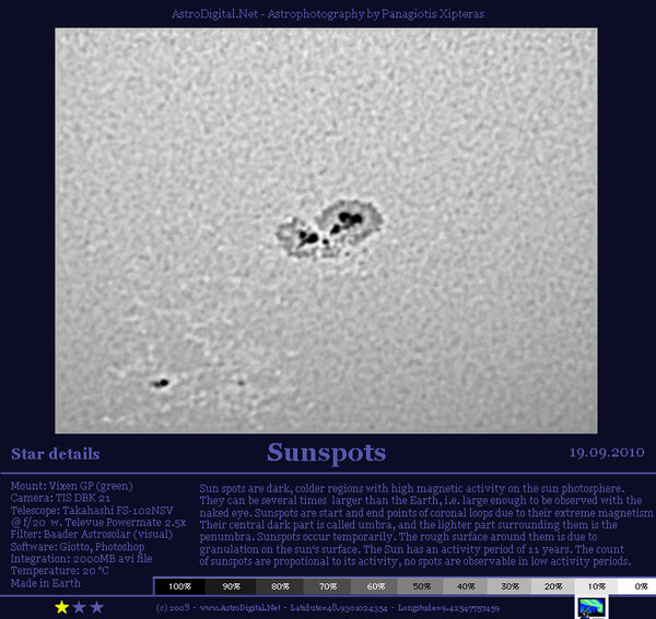 Περισσότερες πληροφορίες για το "Sunspots 19.09.2010"