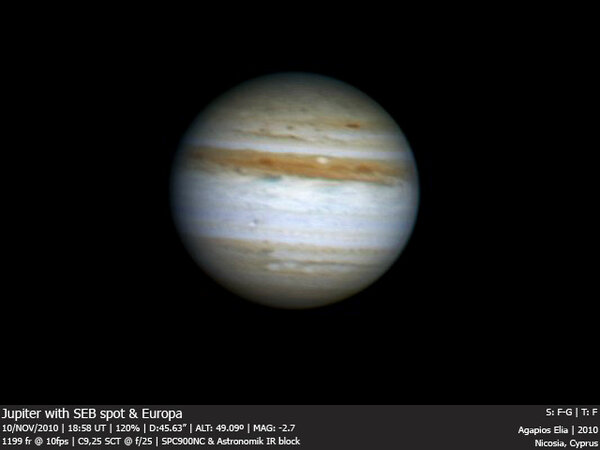 Jupiter With Seb Spot & Europa 10 November 2010