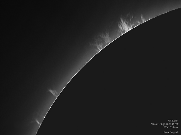 Prominences,  οn NΕ Limb Disk..19-01-2011