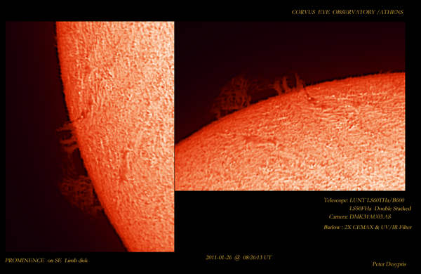 Prominence on SE Limb Disk...26-01-2011