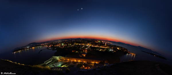 Venus-jupiter Conjunction - Old Town Of Corfu Panorama