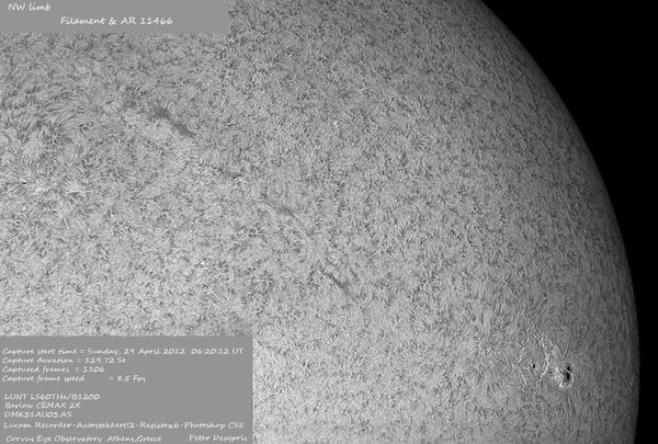 Βόρειο -Δυτικά του ηλιακού δίσκου την 29-04-2012.