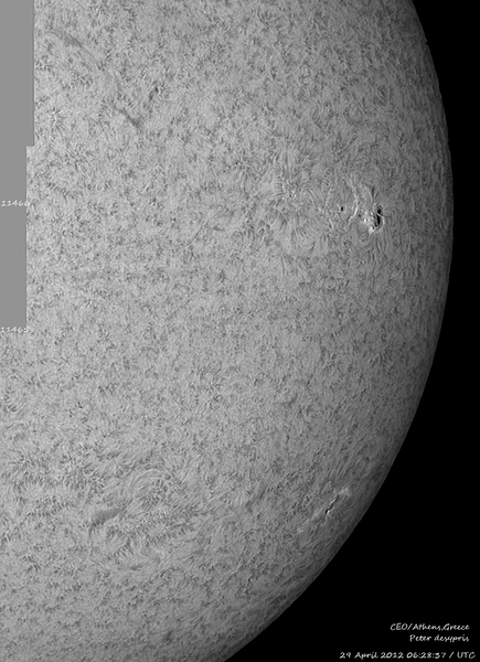 Νότιο-Δυτικά του ηλιακού δίσκου την 29-04-2012.