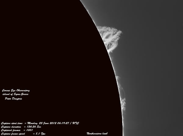 Prominences οn Northwestern Limb οn 25-06-2012