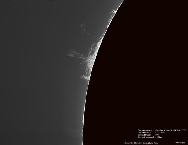 Prominences οn Northeastern Limb οn 04-06-2012
