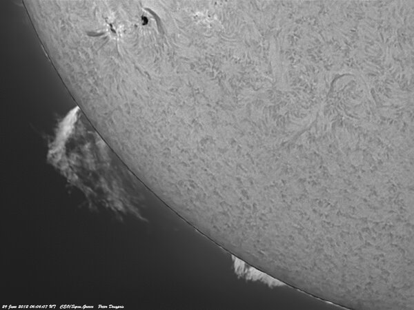 Prominences οn Southeastern Limb οn 29-06-2012