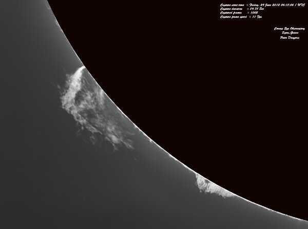 Prominences οn Southeastern Limb, οn 29-06-2012