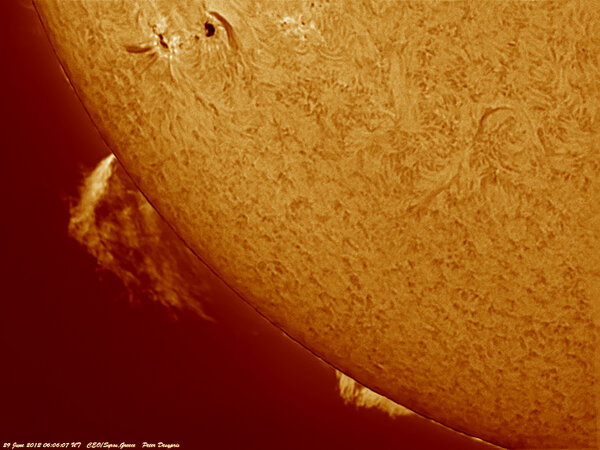 Prominences οn Southeastern Limb, οn 29-06-2012(color)