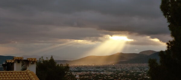 Crepuscular Rays On Attica