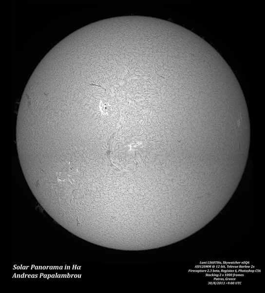 Περισσότερες πληροφορίες για το "Ηλιακό πανόραμα στο Hα 30/8/2013 (asi First Light)"