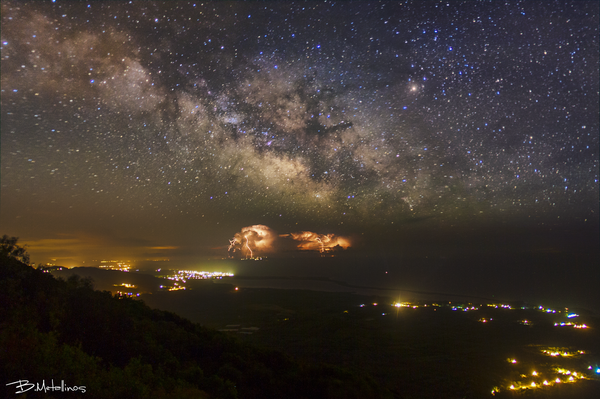 Lightnings And Stars Above Lake Korission, Milkyway Galaxy