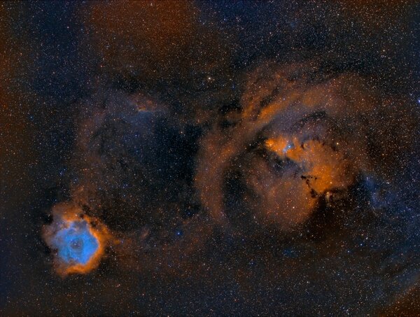 Rosette Nebula To Cone Nebula Widefield In Hubble Palette (modified)