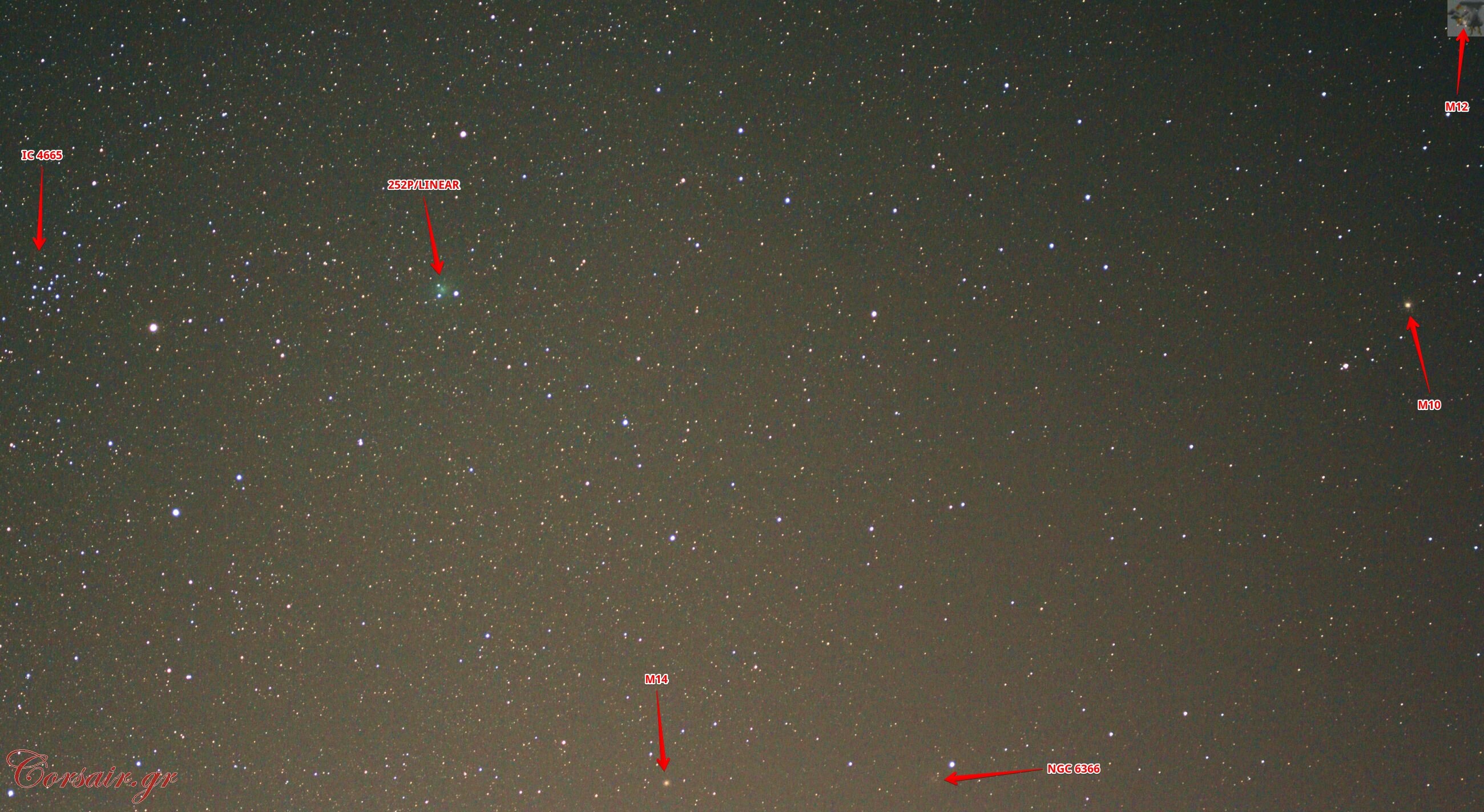 Κομήτης 252P/LINEAR και σφαιρωτά σμήνη M10, M12, M14