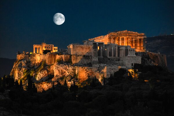 Almost Full Moon Over The Acropolis