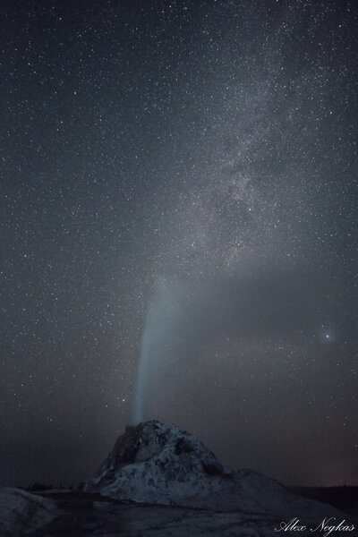 White Dome Geyser And Milky Way In Yellowstone