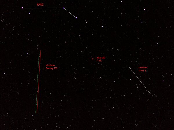 Boeing 737 , Satellite Spot 3 , Asteroid 7 Iris