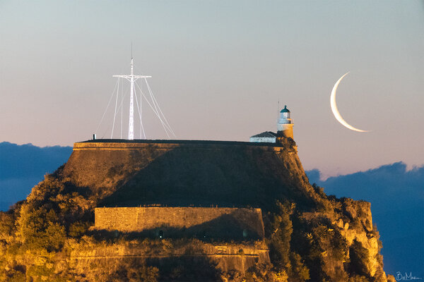 Crescent Moon And The Old Fortress Of Corfu