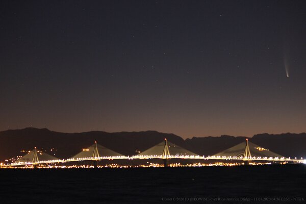 Comet C/2020 F3 (neowise) Over Rion-antirion Bridge