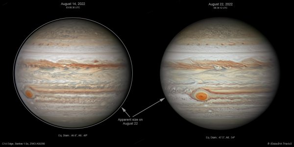 Περισσότερες πληροφορίες για το "2022-08-14 &22, Jupiter size and surface details comparison.jpg"