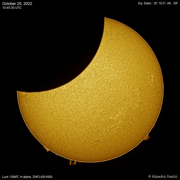2022-10-25, Solar eclipse, Lunt130MT, H-alpha, ASI1600, 10_45_30 UTC