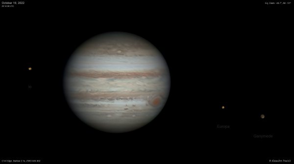 2022-10-19, Jupiter & Io, Europa, Ganymede, C14 Edge, Barlow 2.1x, ASI 462, 20_14_00 UTC