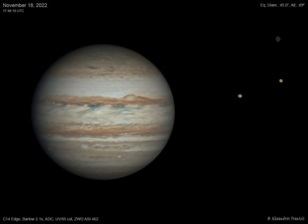 2022-11-18, Jupiter with Io, Europa, & Callisto, C14 Edge, Barlow 2.1x, ADC, UV-IR cut, ASI 462, 17_48_18 UTC