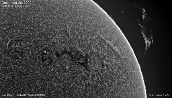 2022-12-26, Sun NW limb, AR13169 & 13671, Lunt130MT, H-alpha DS, ASI290MM, 12_33_18, Inverted.jpg