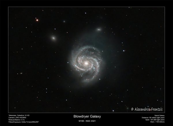 2023_5_25-27, M100 Galaxy, 68x200 sec, C14, 0.7x, Antlia Tri-band, ASI2600MC, framed.jpg
