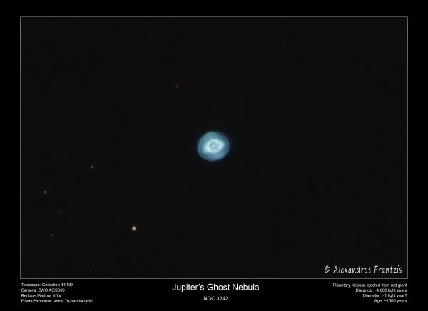 2023_5_28, NGC 3242 Jupiter's Ghost Nebula, 41x30 sec, C14, 0.7x, Antlia Tri-band, ASI2600MC