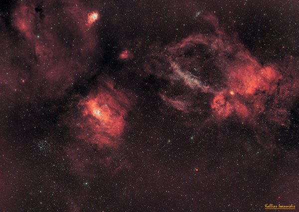 SH2-157 The Lobster Claw Nebula - with NGC 7635 (The Bubble Nebula) and M 52 Globular Cluster.
