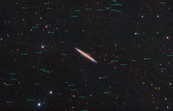 NGC 5907 LRGB Knife Edge Galaxy ή Splinter Galaxy επαναεπεξεργασια Annotated