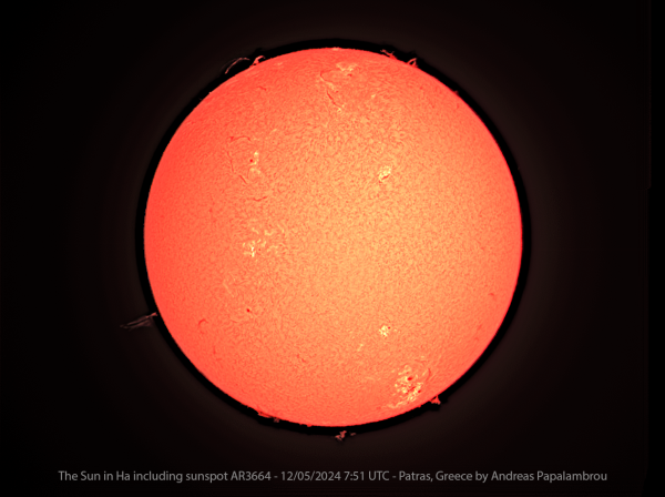 Ο ήλιος στο Hα με την κηλίδα AR3664