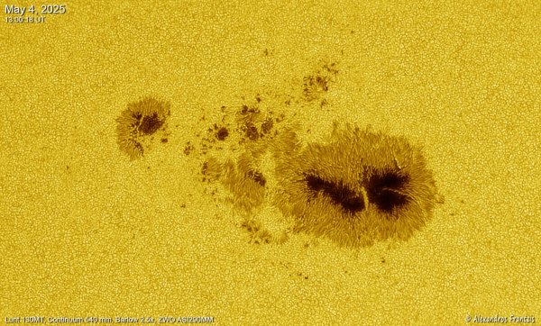2025-05-04, AR 14079, Lunt 130MT, Continuum 540 nm, Barlow 3.2x, Saturn-M, 13_25_30 UT colour.jpg