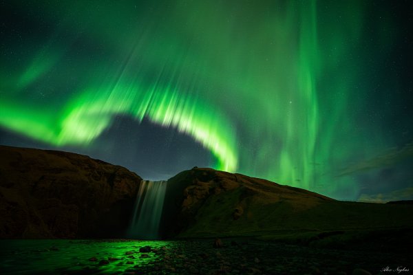 Skógafoss With Aurora Crown