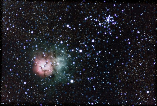 Trifid Nebula and Webb's Cross Cluster, M20 & M21